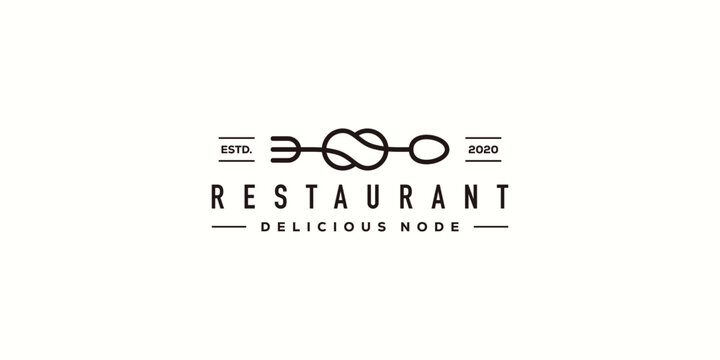Creative Restaurant Logo Design. Spoon and Fork Infinity Concept with Outline Lineart Hipster. Delicious Icon Symbol Logo Design Template.