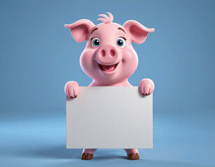 A pink adorable piglet stands with a sign showing how cute he is.