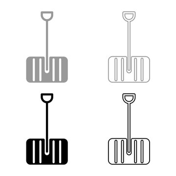 Winter snow shovel clearing set icon grey black color vector illustration image solid fill outline contour line thin flat style