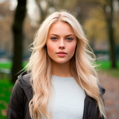 Naklejka premium Foto realista de una chica rubia mirando a camara