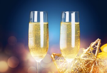 Champagne in glasses Celebration of New Year