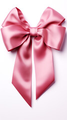 Bright pink ribbon with bow knot closeup, isolated on white background created with Generative Ai