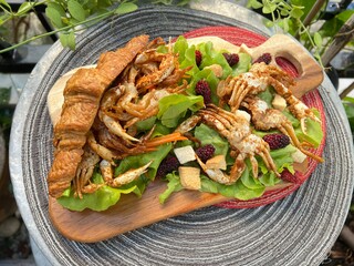 Baby crab croissant and mixed salad