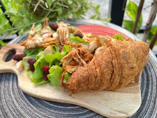 Baby crab croissant and mixed salad