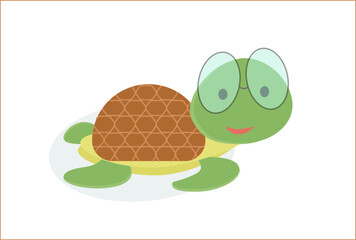Turtle in glasses in flat design