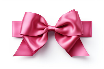 Bright pink ribbon with bow knot closeup, isolated on white background created with Generative Ai