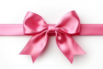 Bright pink ribbon with bow knot closeup, isolated on white background created with Generative Ai