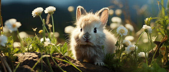 Braunes Kaninchen auf grüner Wiese - Powered by Adobe