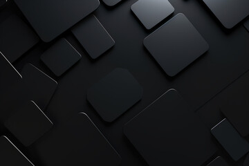 3d render, abstract black geometric background, minimal flat lay, twisted deck of square blank cards with rounded corners created with Generative Ai