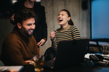 Successful collaboration for business growth in corporate office.