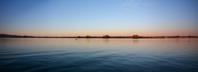 Panoramic view of the Richelieu River in Quebec at sunset