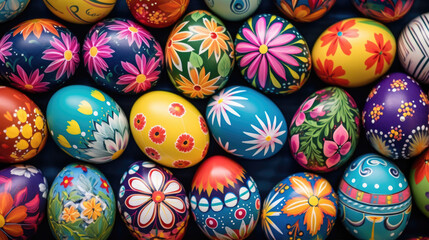 Fototapeta na wymiar Collection of colorful Easter eggs, each decorated with various patterns and designs, symbolizing the festive spirit of the Easter holiday.