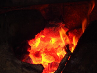 fire burning intensely with vivid red and orange colors