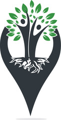 Family tree and pin point symbol icon logo design.