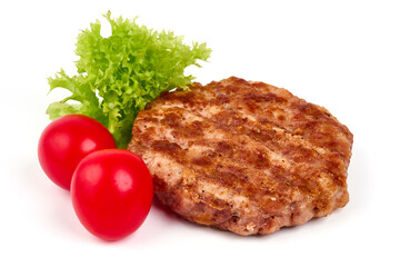 Fried pork burger cutlets, isolated on white background.