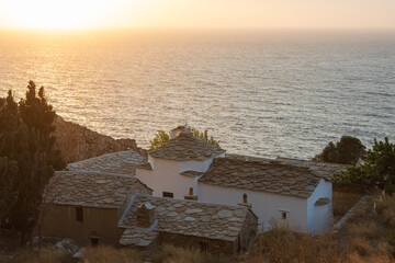 Scenic view of the Mavrianou monastery of the annunciation on the Greek Island of Ikaria.