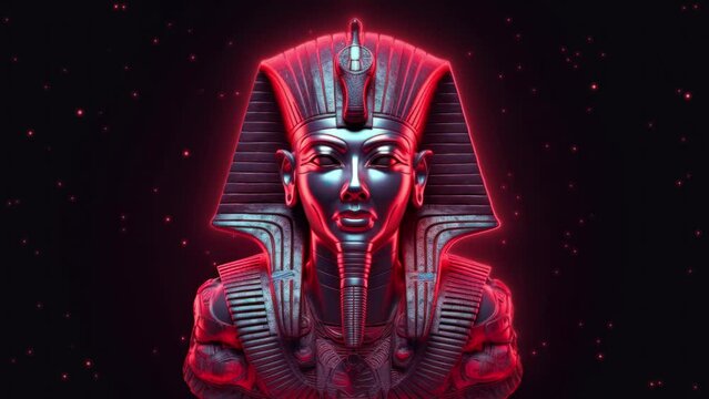 Anchient statue with neon wave lights in the style of electronic music background in 4K