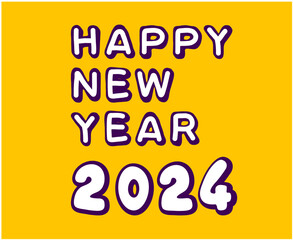 Happy New Year 2024 Abstract Purple And White Graphic Design Vector Logo Symbol Illustration With Yellow Background
