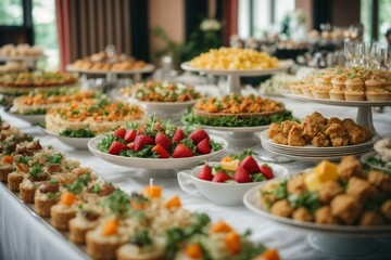 Obraz premium buffet at a restaurant of different food and fruits
