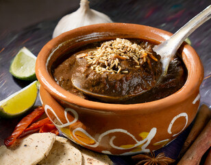 Mole Mexicano, Poblano mole ingredients, mexican spicy food. - obrazy, fototapety, plakaty
