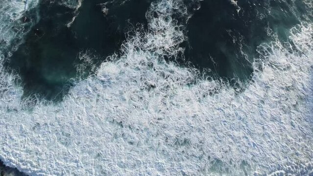 Drone view of beautiful coast of Tenerife island. Big waves. Atlantic Ocean.