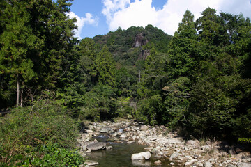Beautiful river in the middle of the nature and mountains of Wakayama in Japan.