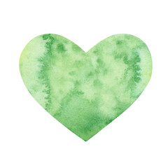 Hand painted green heart isolated on a white background.