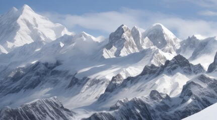 Naklejka premium Peaks of Serenity. Snowy Mountains Stand Tall, Gracefully Separated on a Blank Canvas of White Elegance.