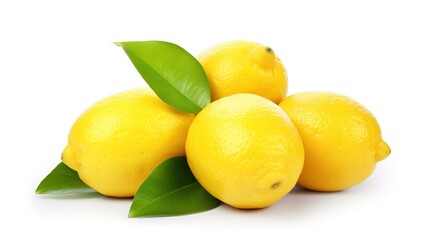 Fresh pile of lemons isolated on white background. Ripe yellow fruit