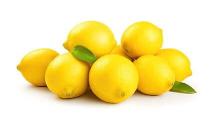 Fresh pile of lemons isolated on white background. Ripe yellow fruit