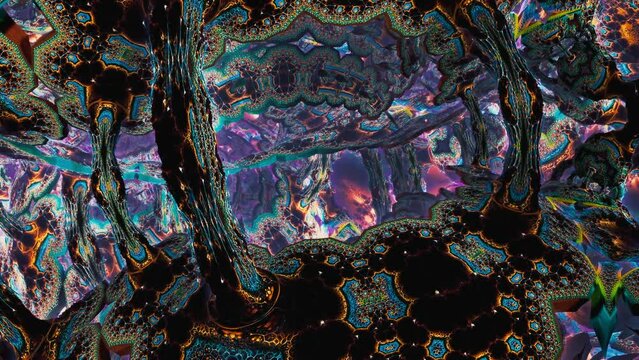 Experience an immersive journey as the camera takes a flight through an abstract structure, revealing a world of unexpected patterns and designs.