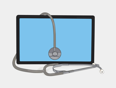 Tablet with blabk blue screen and stethoscope. Healthcare and medical concept. Vector illustration design