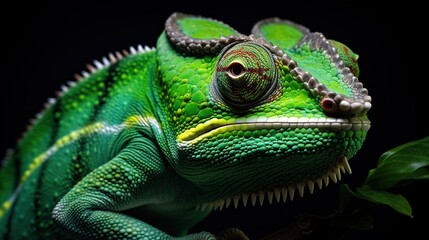 Fototapeta premium Green colored chameleon close up