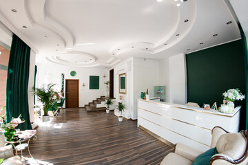Multi-story hall of the beauty salon with reception