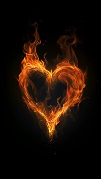 Flame in the shape of a heart on a black background