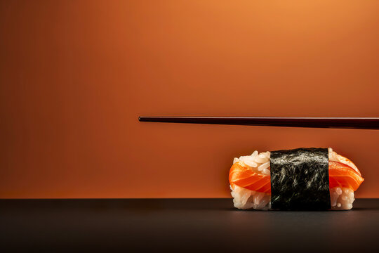 Generative AI illustration of fresh homemade salmon sushi