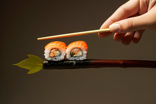 Generative AI illustration of fresh homemade salmon sushi