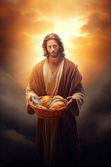 Jesus Christ - miracle concept - bread and fish - leftovers - multiplication of the bread and fish