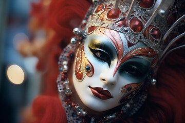 Intriga Festiva: Detalle Vibrante de una Máscara de Carnaval, Expresión Artística en Celebraciones Culturales