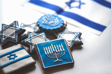 Delicious festive Hanukkah cookies for celebrating a traditional Israeli holiday.