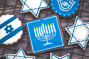 Delicious festive Hanukkah cookies for celebrating a traditional Israeli holiday.