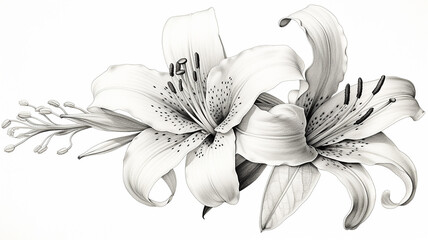 Pen-and-ink-illustration-capturing-the-intricate-details-of-a-lily,-symbolizing-beauty-and-grace