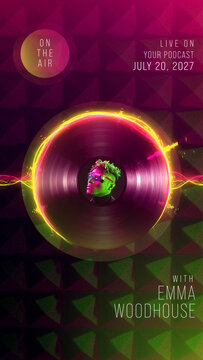 Neon Vinyl Records Round Audio Visualizer for Podcast