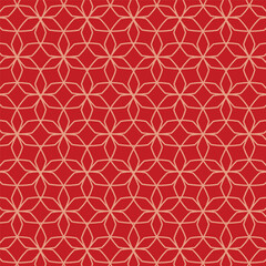 Japanese seamless pattern in oriental geometric traditional style. 3d festive ornament for lunar chinese new year decoration. Red and golden abstract asian vector creative motif.