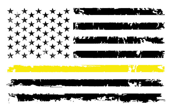 USA Distressed Flag With A Thin Yellow Line, Gold Line, American Dispatcher, Security Guard PNG