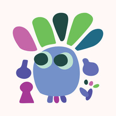 Quirky kids monster in folkart bold style. Vector graphic of funny playful doodle of bright creature for scandi illustration shape. 