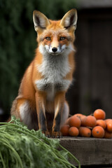 Fototapeta premium fox and many carrots created with Generative Ai