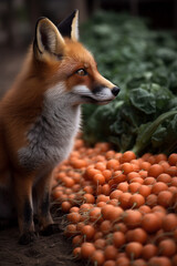 Fototapeta premium fox and many carrots created with Generative Ai