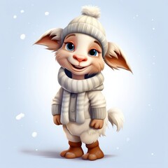 Cute goat in a knitted hat and scarf.