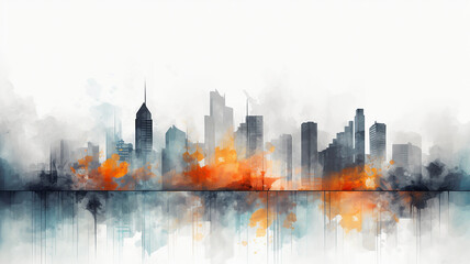 Watercolor-rendition-evoking-an-abstract-urban-panorama,-where-skyscrapers